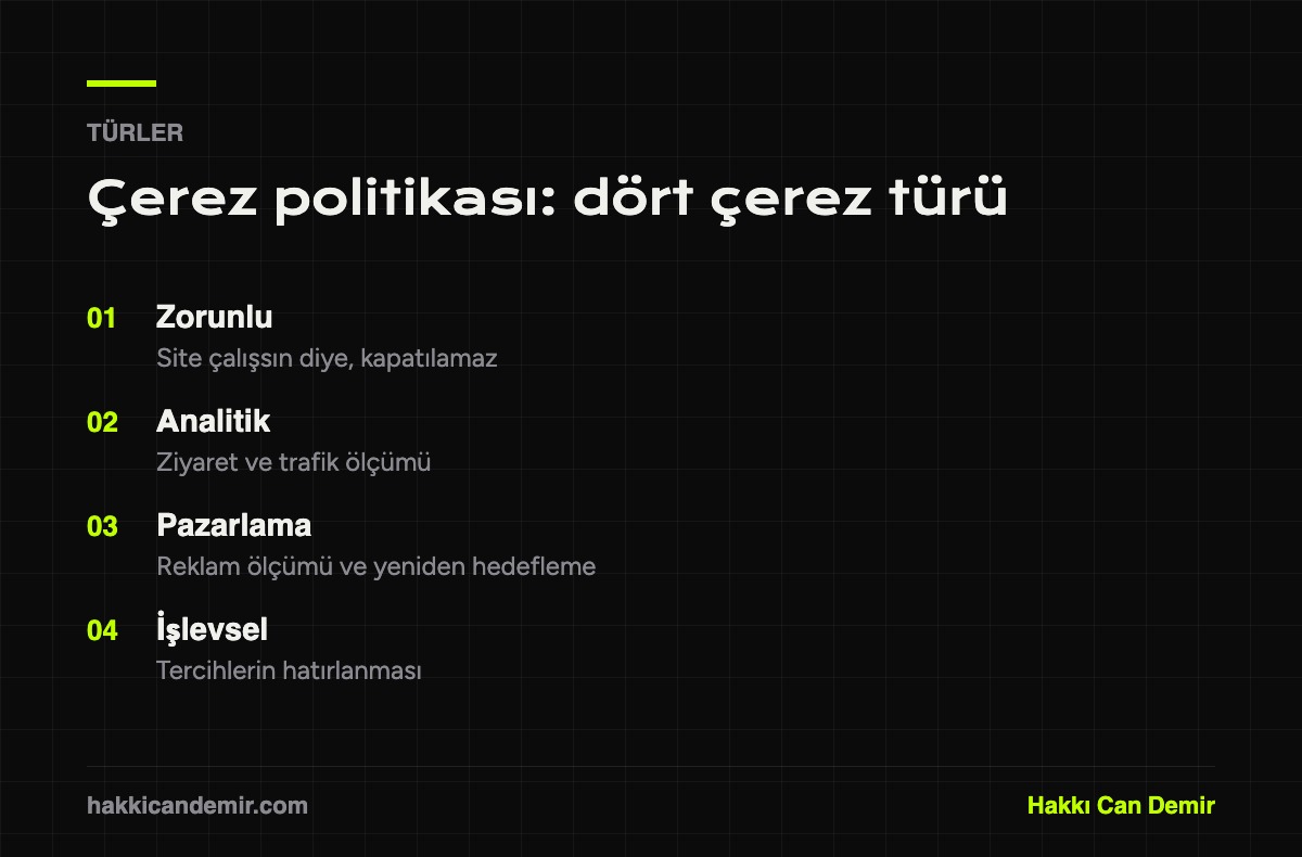 Çerez politikası kapsamındaki dört çerez türü