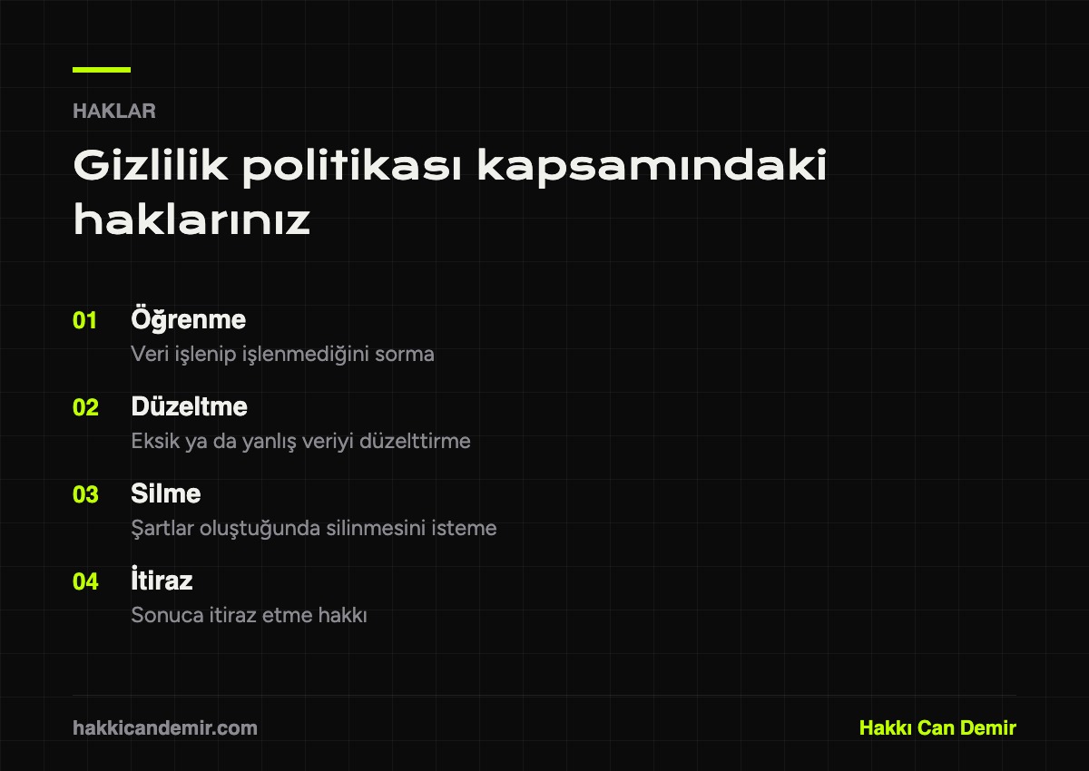 Gizlilik politikası kapsamında kullanıcıların sahip olduğu haklar