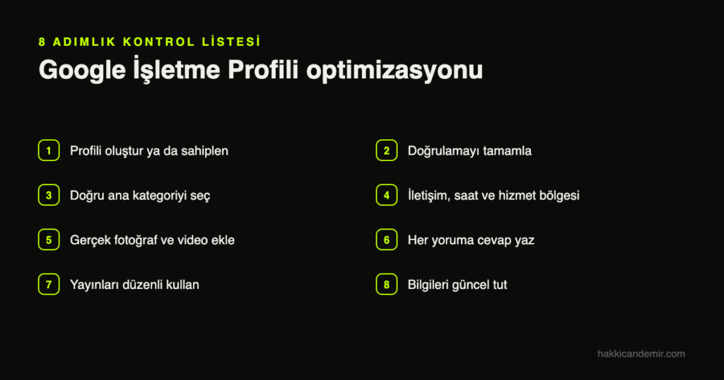 Google İşletme Profili optimizasyonu için 8 adımlık kontrol listesi