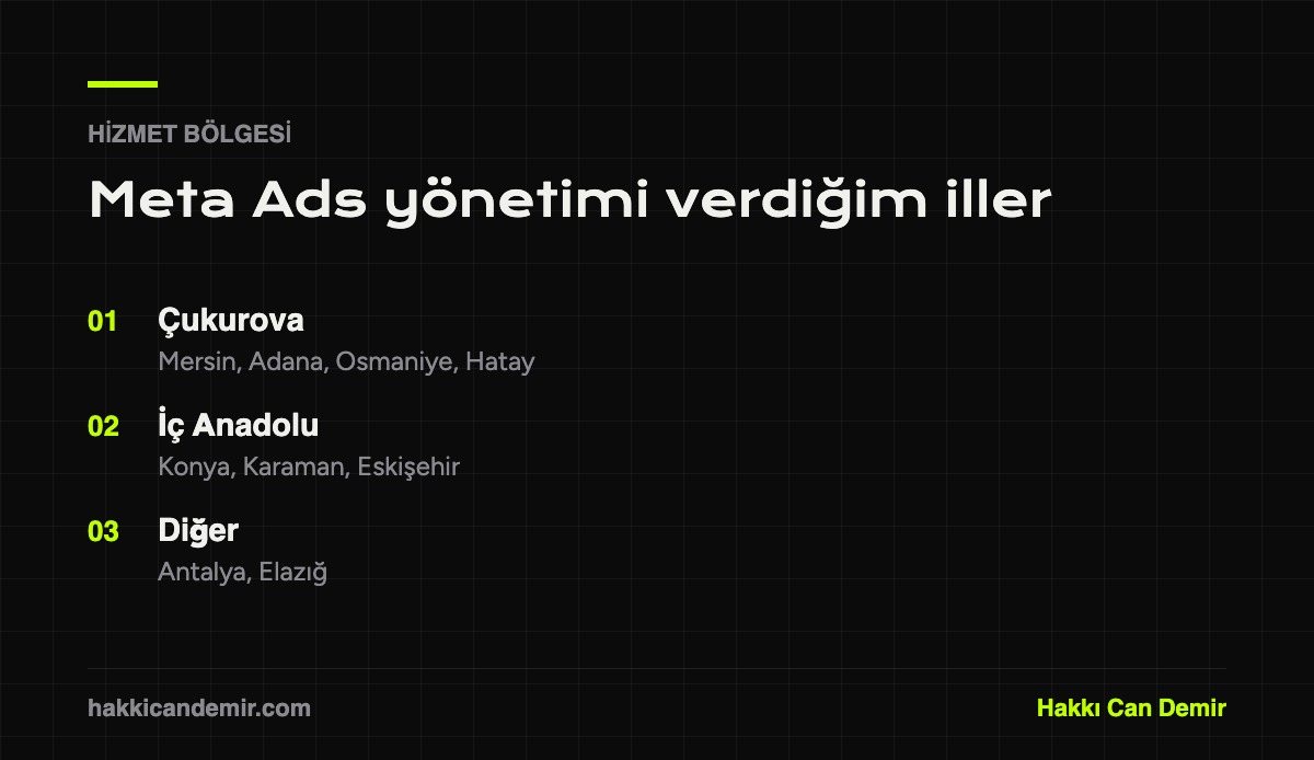 Meta Ads yönetimi hizmeti verilen iller